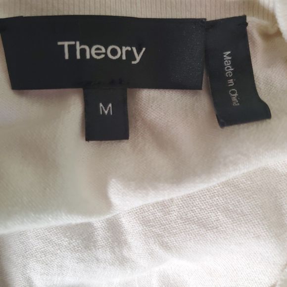 Theory Ivory Knit Short Sleeve Sweater Top Split Hem Cotton Pullover Sz M - Picture 4 of 6